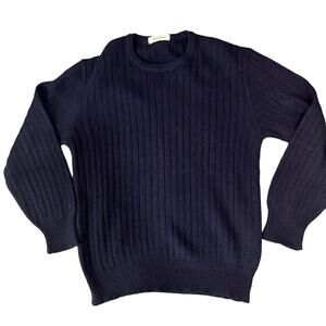 Mansouri Wool Blend Sweater Large Men Navy Blue Rib Knit Crewneck Designer Italy